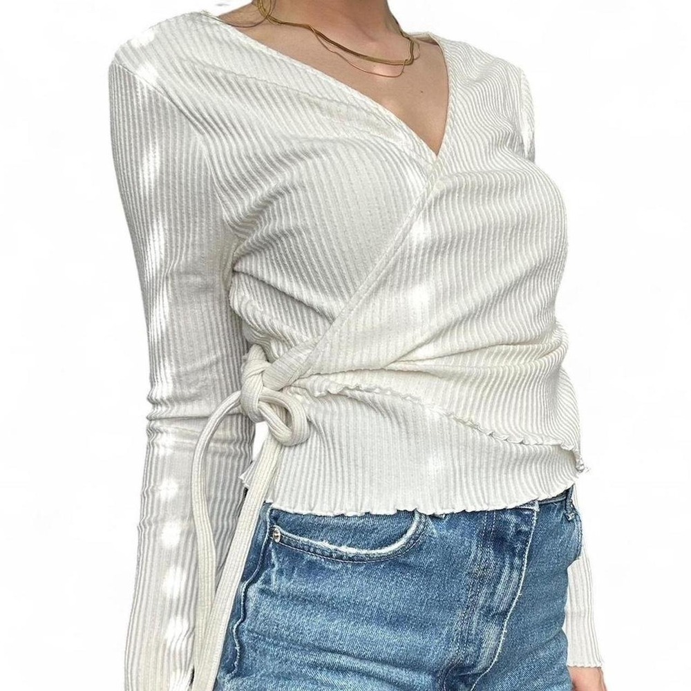 ASOS white ribbed cotton wrap shirt